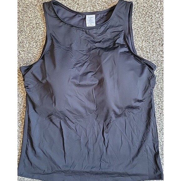 Women's Black 18 DD Swim Top High Neck Padded Bra Lands' End Modest Solid S462 - Picture 2 of 8